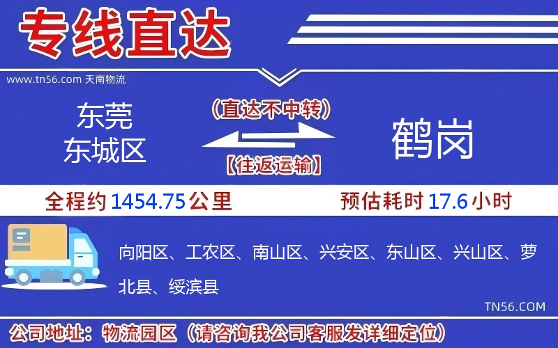 東莞東城區(qū)到鶴崗物流公司